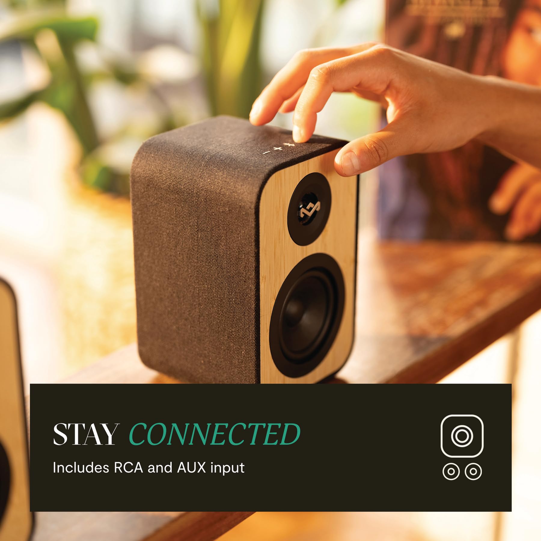House of Marley Uplift Bluetooth Bookshelf Speakers - Bamboo Finish, Bluetooth 5.3, Superior Stereo Sound with RCA Input | Sustainable Design with Recycled Fabric & Eco-Friendly Packaging | Perfect for Turntables, Home Theater & Music Listening
