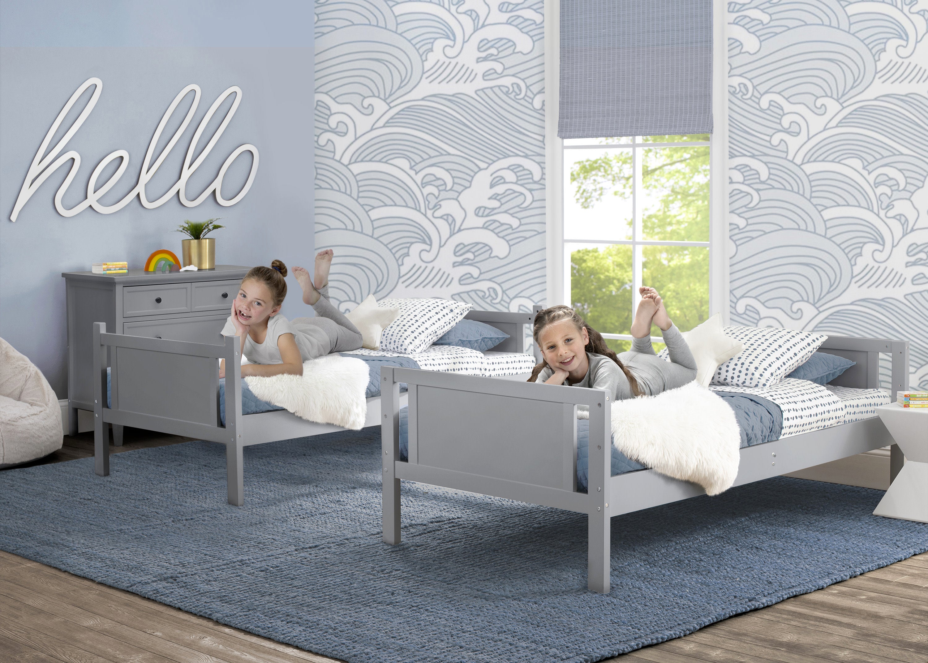 Convertible Twin Bunk Bed with Ladder & Safety Guardrails - Space Saving Kids Bedroom Furniture for Small Rooms & Shared Bedrooms
