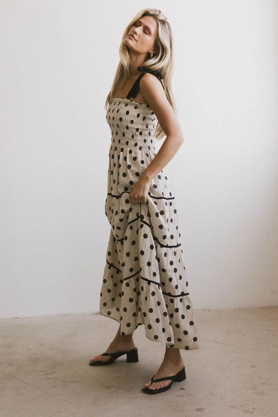 Matilda Polka Dot Midi Dress - Women's Floral Summer Dress with Short Sleeves | Perfect for Beach Vacations, Garden Parties & Date Nights