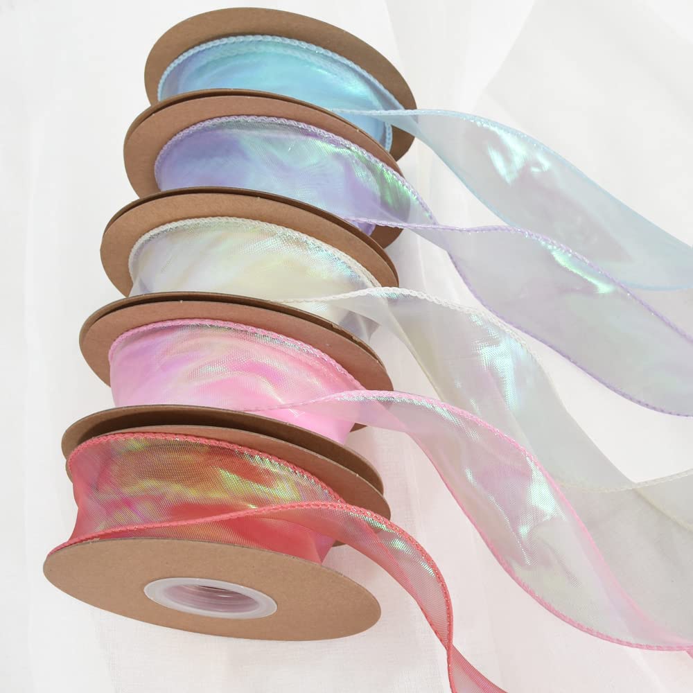 TONIFUL 1.5 Inch Wide Pink Laser Wired Chiffon Ribbon - Shimmery Sheer Organza Craft Ribbon for Wedding Bouquets, Gift Wrapping, Bow Making, Wreaths & Party Decorations - Perfect for Valentine's Day, Floral Arrangements & DIY Crafts (10 Yards)