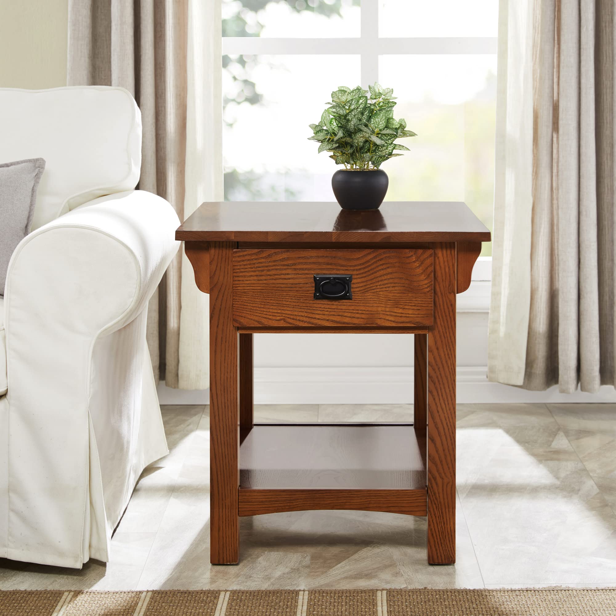 Leick Home 8222-SC Mission Style Solid Wood End Table with Locking Secret Compartment - Medium Oak Finish - Living Room Side Table for Home Decor & Storage Solutions