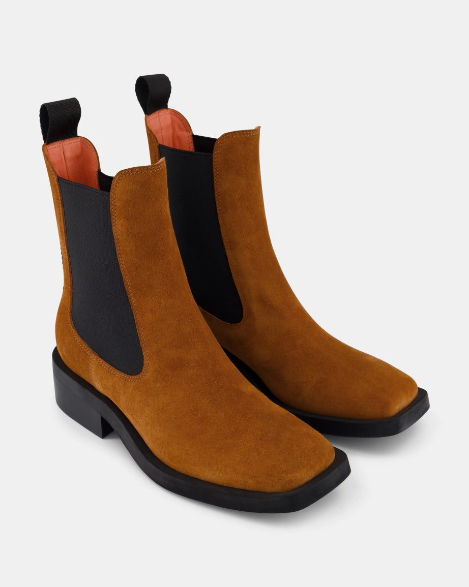 Stylish Coffee Suede Square Toe Chelsea Boots for Women - Comfortable Ankle Boots for Fall & Winter Fashion | Perfect for Office, Dating & Casual Outfits