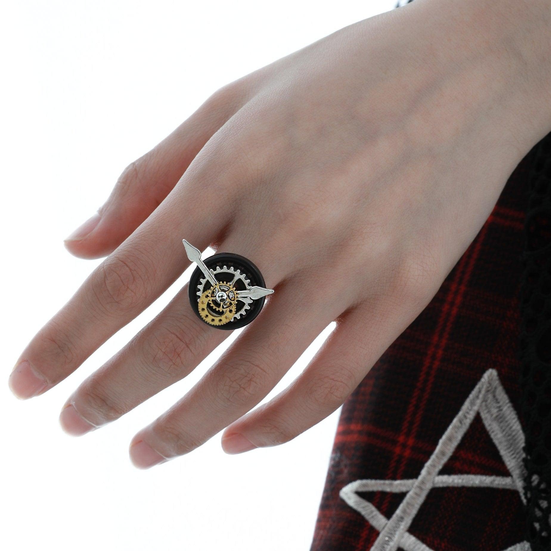 18k Platinum Plated Mechanical Butterfly Gear Ring - Unique Steampunk Jewelry for Women, Perfect for Gothic Fashion, Cosplay & Gift Giving