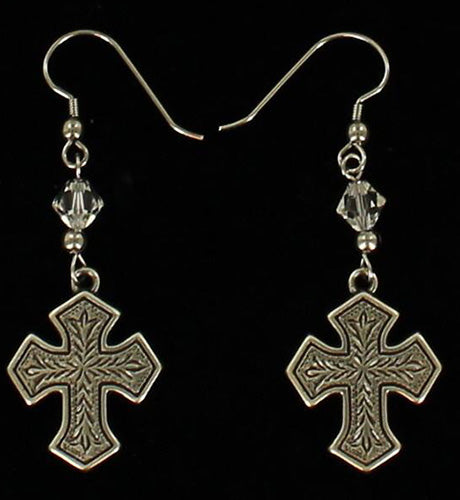 Blazin Roxx Antique Cross Dangle Earrings for Women - Vintage Silver Gothic Jewelry - Perfect for Church, Parties & Boho Fashion
