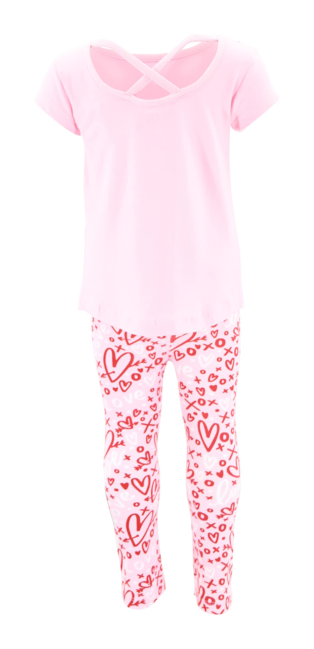 Girls 2-Piece Printed Leggings & Cross Back Shirt Set - Playtime & Casual Outfit