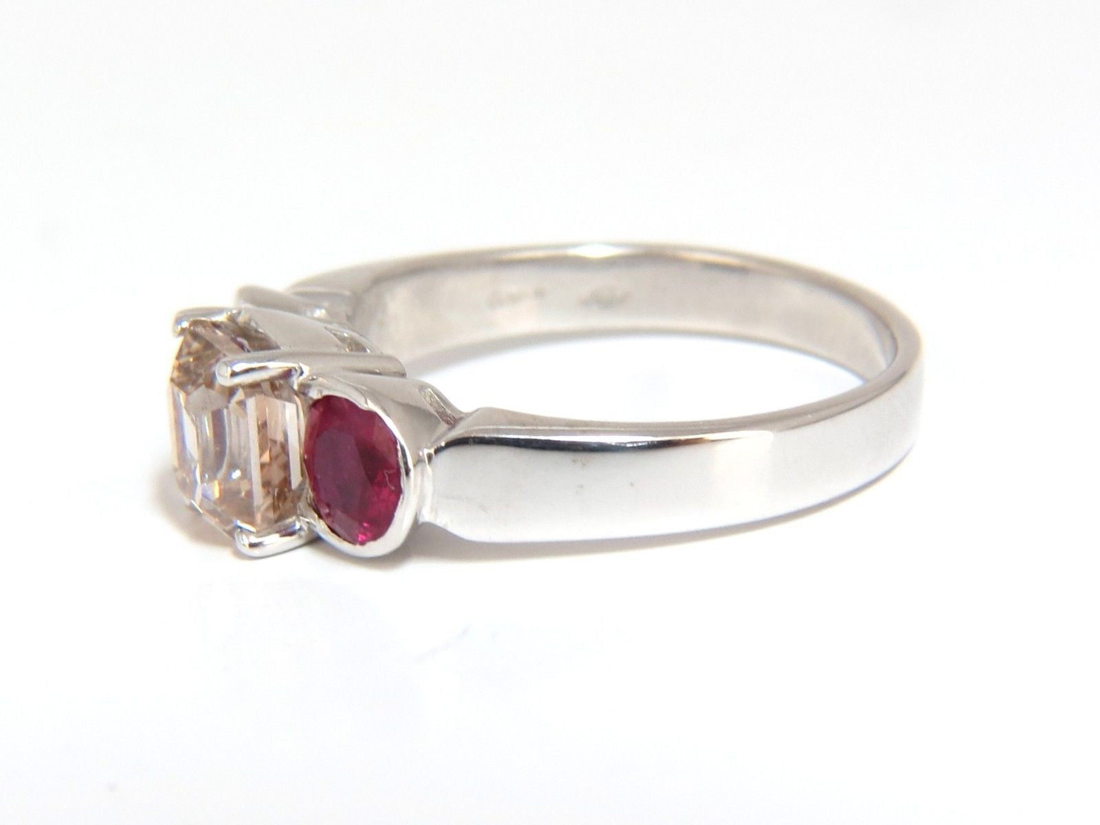 2.46CT Natural Fancy Color Light Brown Diamond & Ruby Ring in 18K Gold - Three Stone Engagement Ring for Women, Perfect for Weddings, Anniversaries & Special Occasions