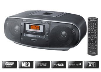 Panasonic RX-D55GC-K High Power Portable Boombox Stereo System with AM/FM Radio, MP3 CD Player, Tape Recorder, USB & Music Port - 2-Way 4-Speaker Sound (Black) - Perfect for Home, Office, Parties & Outdoor Use