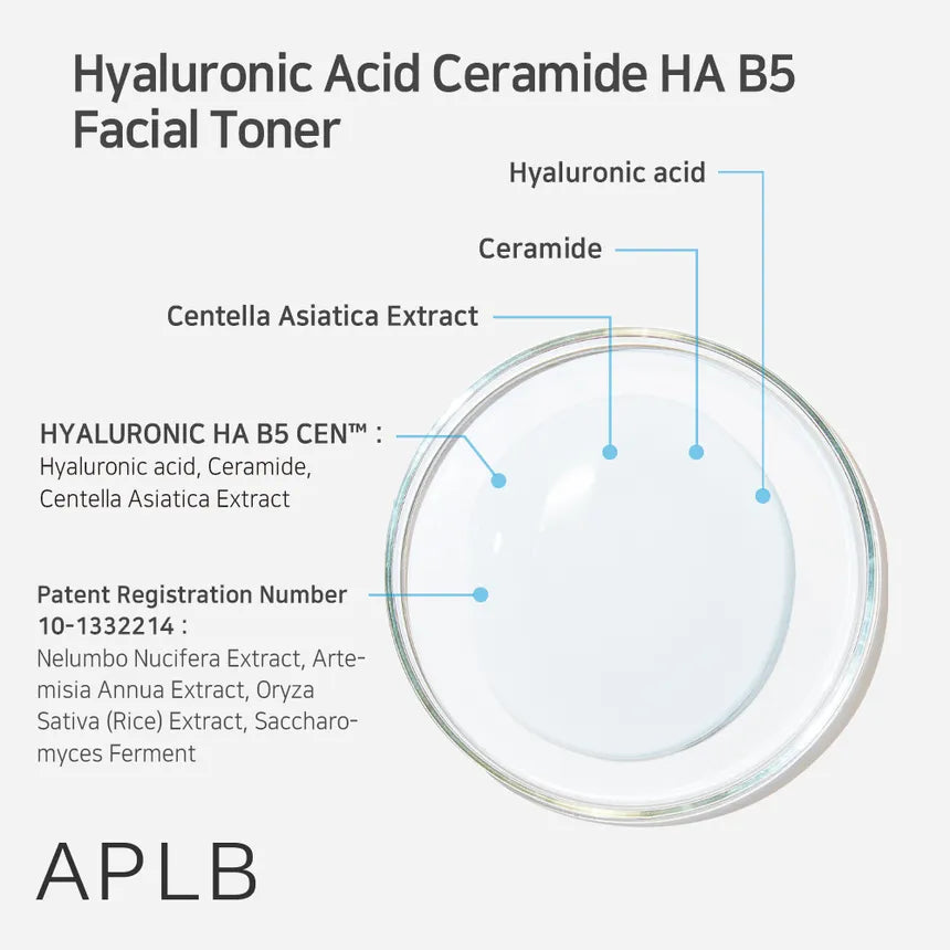 APLB Hyaluronic Acid Ceramide HA B5 Facial Toner 160ml - Hydrating & Soothing Korean Skincare for Dry & Sensitive Skin - Perfect for Morning & Night Routine
