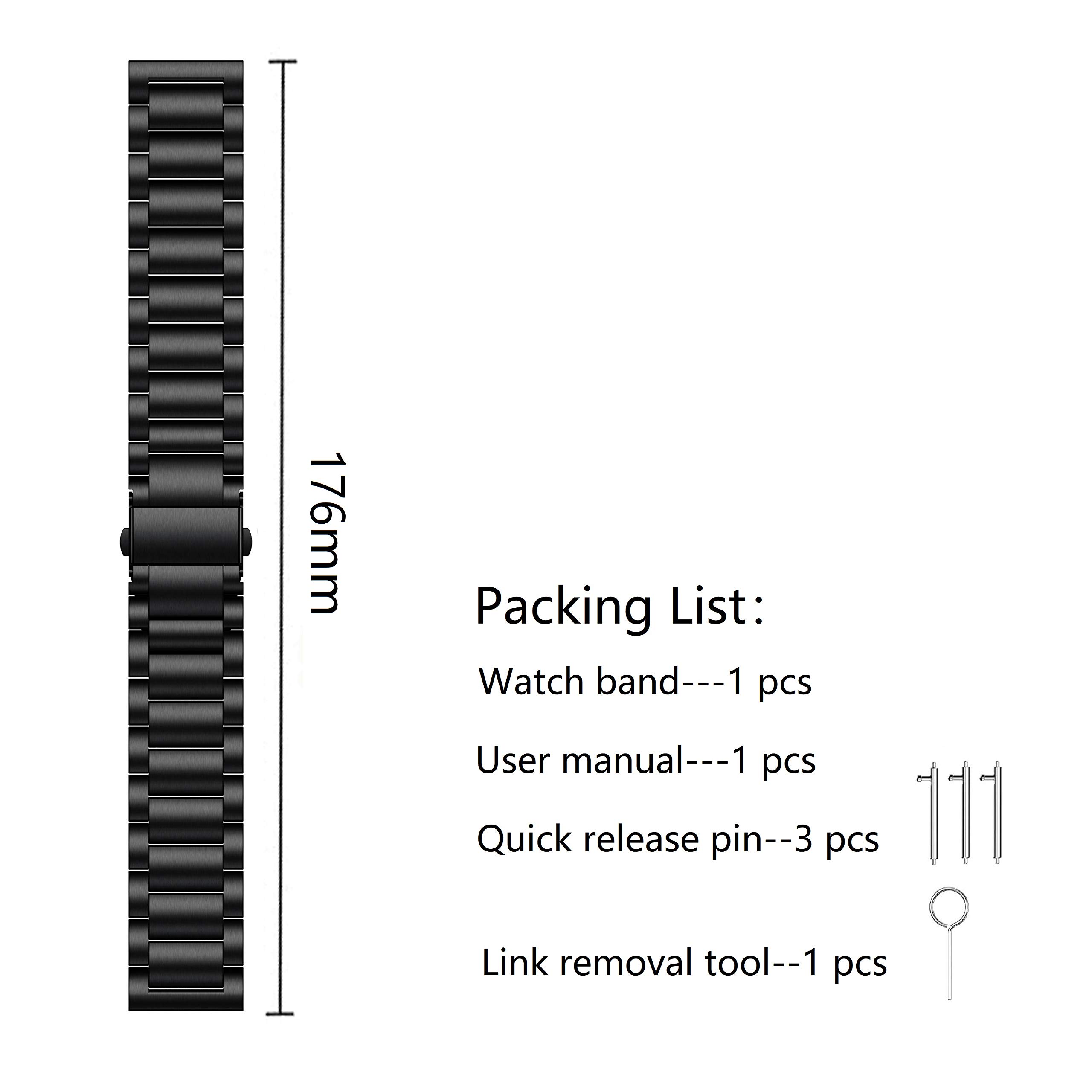 20mm Stainless Steel Watch Band for Garmin Vivoactive 3, Forerunner 645, Forerunner 245 | Compatible with Galaxy Watch 42mm, Galaxy Watch Active 2 40mm/44mm, Galaxy Watch 3 41mm | Durable Replacement Strap for Running, Workouts & Daily Wear