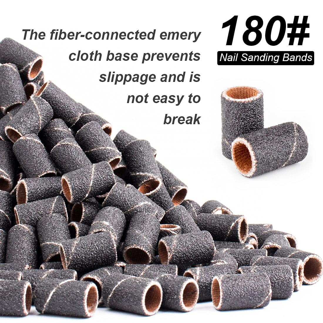 180# Professional Nail Sanding Bands for Nail Drill - 100 Fine Grit Sanding Bands with Storage Box & 2 Mandrels (Fits 3/32