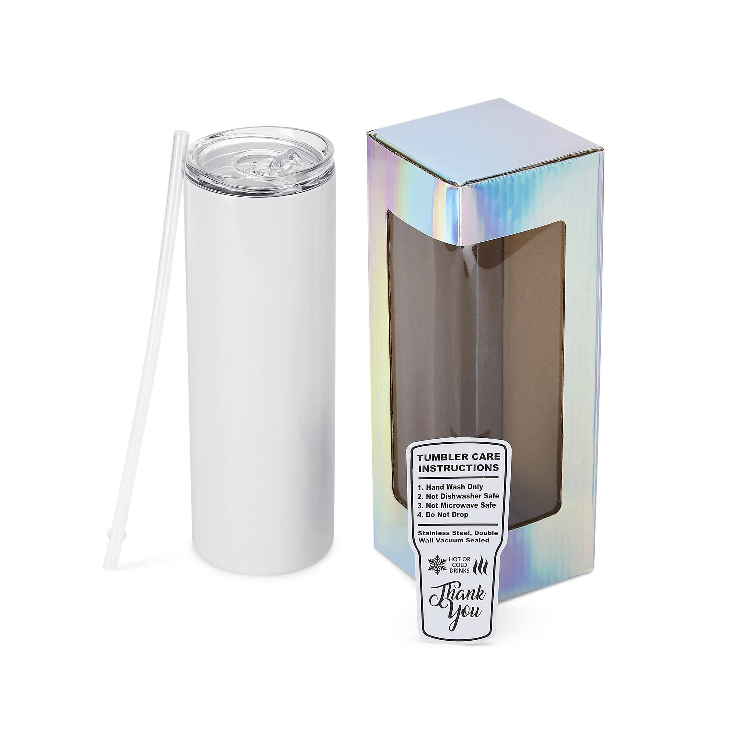 Makerflo 20 oz White Skinny Sublimation Blank Tumbler with Lid & Straw - Pack of 25 | DIY Personalized Gifts for Christmas, Birthdays, Promotions | Compatible with Sublimation, Epoxy, UV DTF, Vinyl & Laser Engraving | Perfect for Home, Office, Gym & Outdoor Use