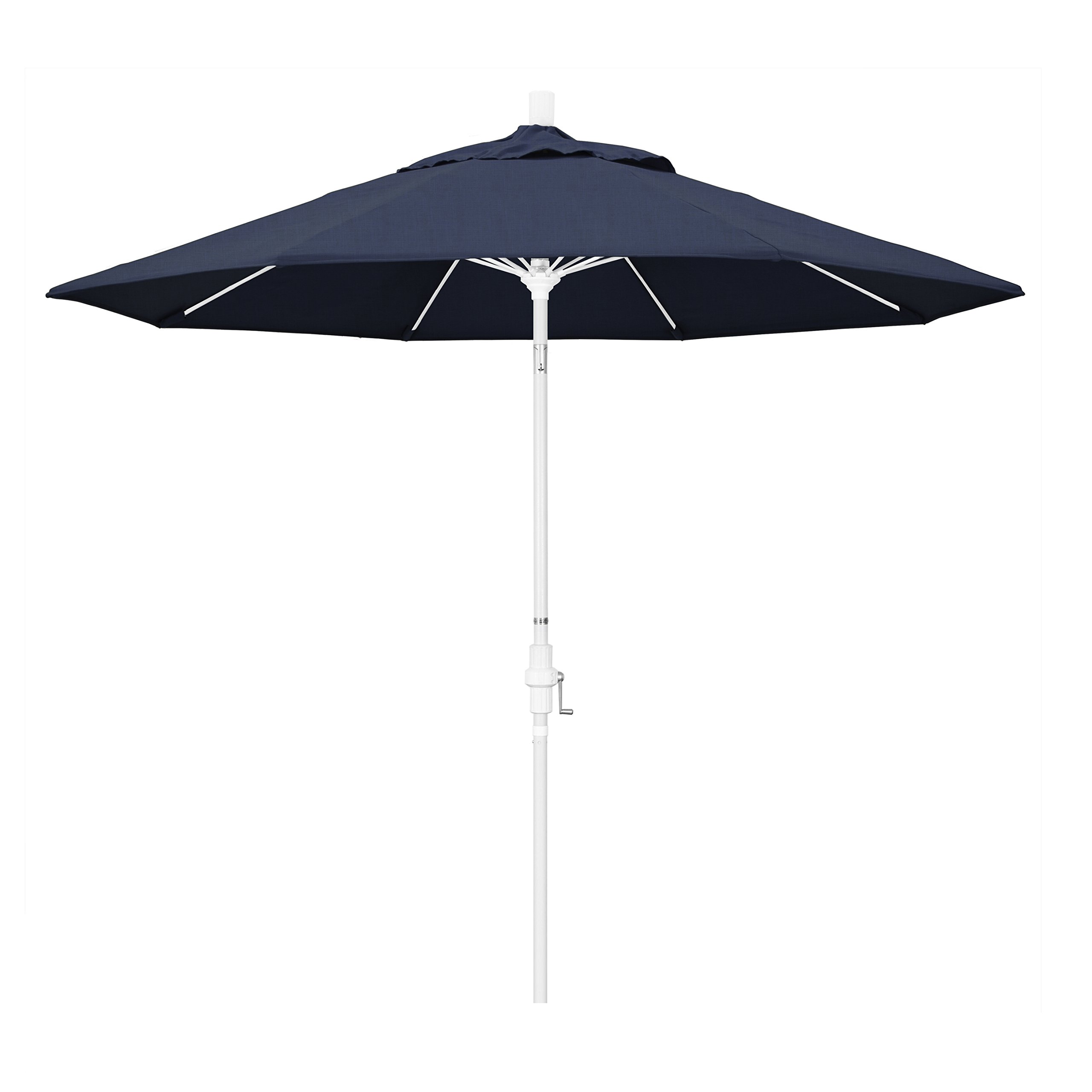 9' Round California Patio Umbrella with Crank Lift & Tilt - Aluminum Pole & Fiberglass Ribs - White & Indigo - Perfect for Poolside, Backyard, and Outdoor Dining Areas