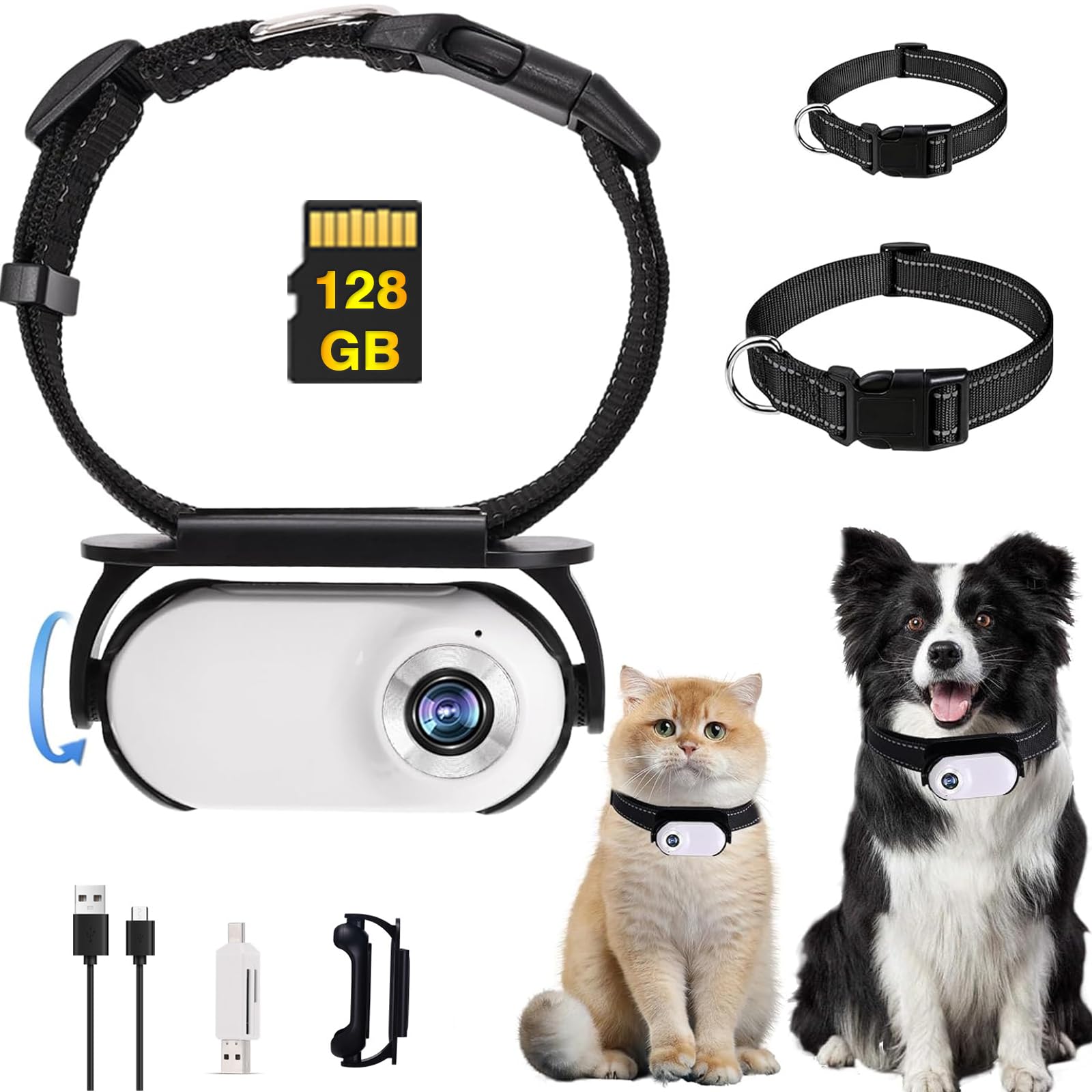 1080P HD Pet Camera Collar with 128GB Storage - Mini Body Camera for Cats & Dogs - Waterproof Action Recorder for Indoor/Outdoor Use - Perfect Birthday Gift for Pet Lovers (Ideal for Training, Monitoring & Adventure Recording)