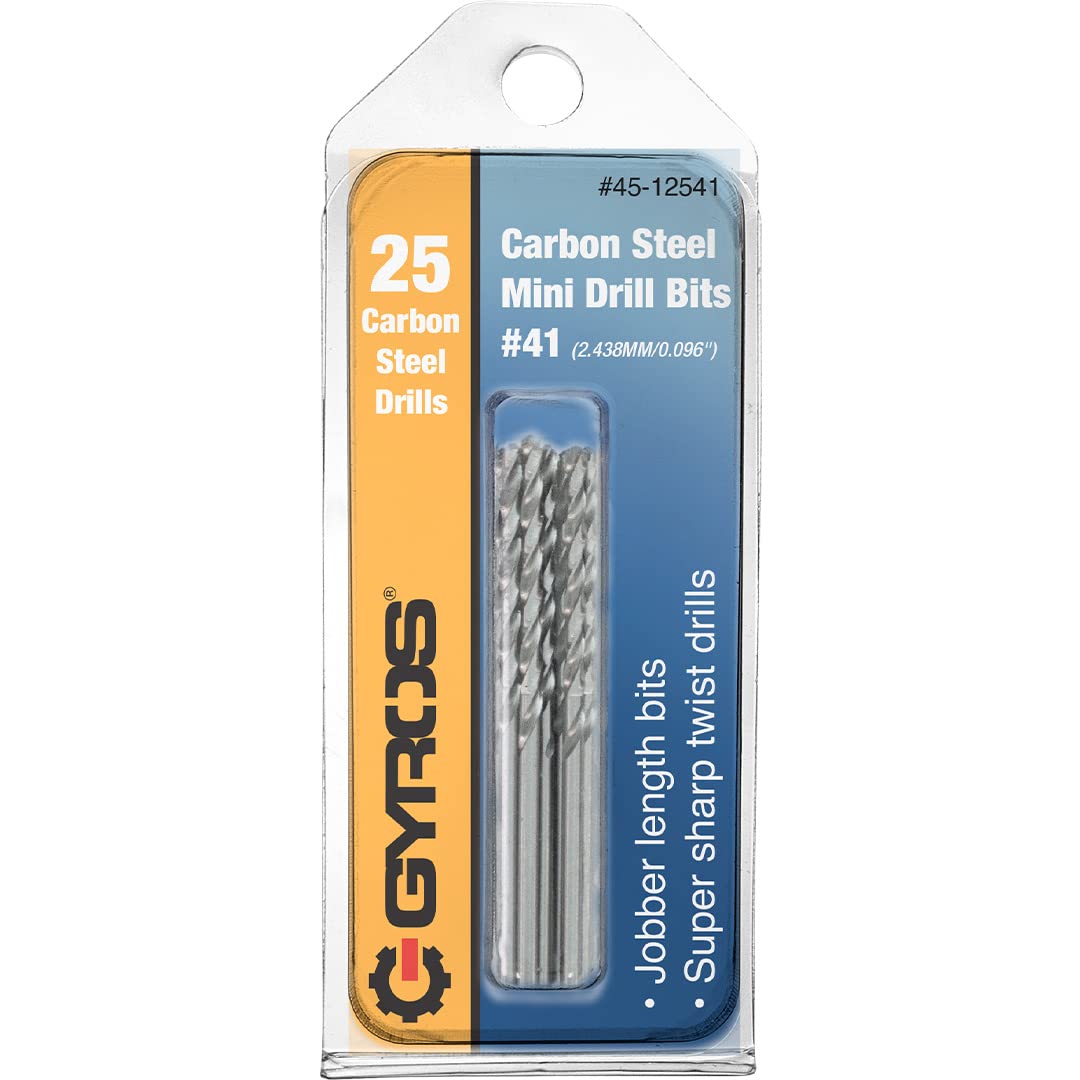 25-Piece Gyros Micro Drill Bit Set - #41 Small Drill Bits for Jewelry Making, Plastic & Soft Metal - Carbon Steel Twist Drill Bits for Pin Vise Hand Drill & Rotary Tools - Perfect for DIY Crafts, Model Building & Watch Repair