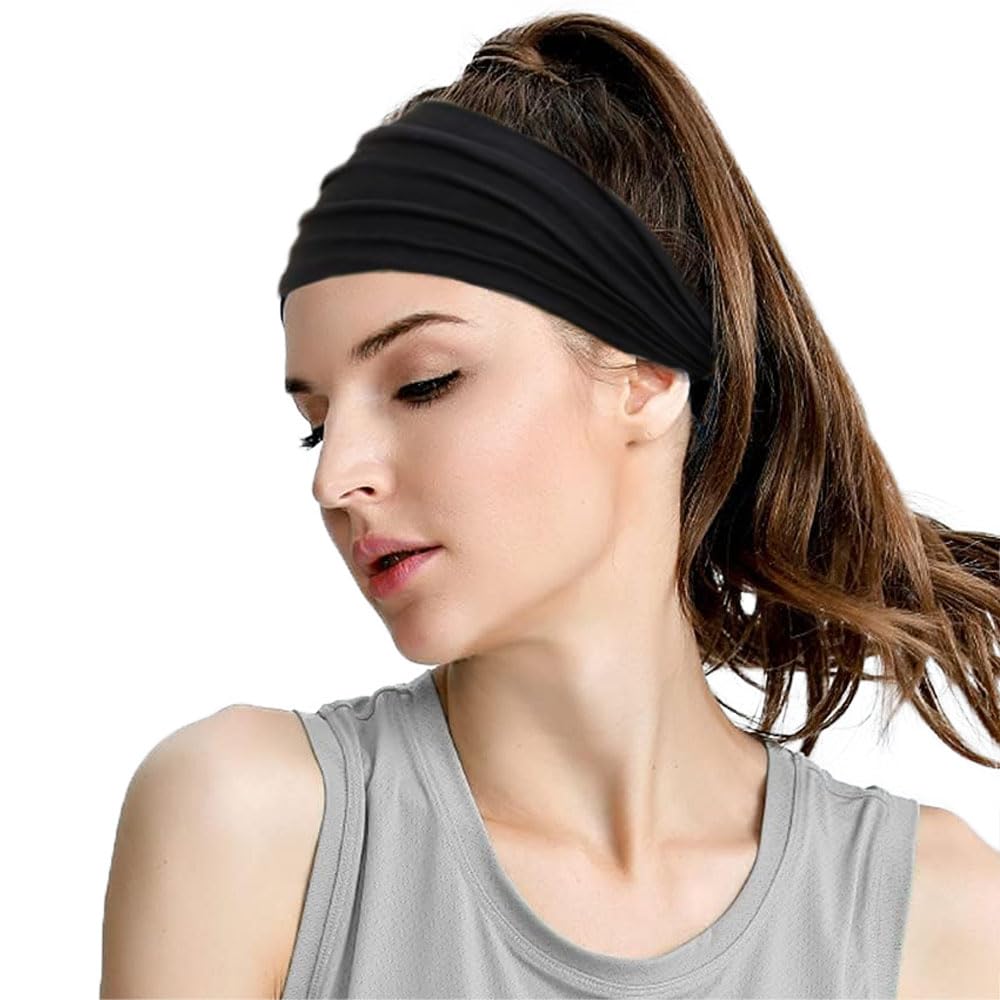 3 Pack Wide Sports Headbands for Women - Stretchy Yoga Headbands, Non-Slip Sweat Wicking Hair Bands - Perfect for Running, Workouts, Tennis & Gym