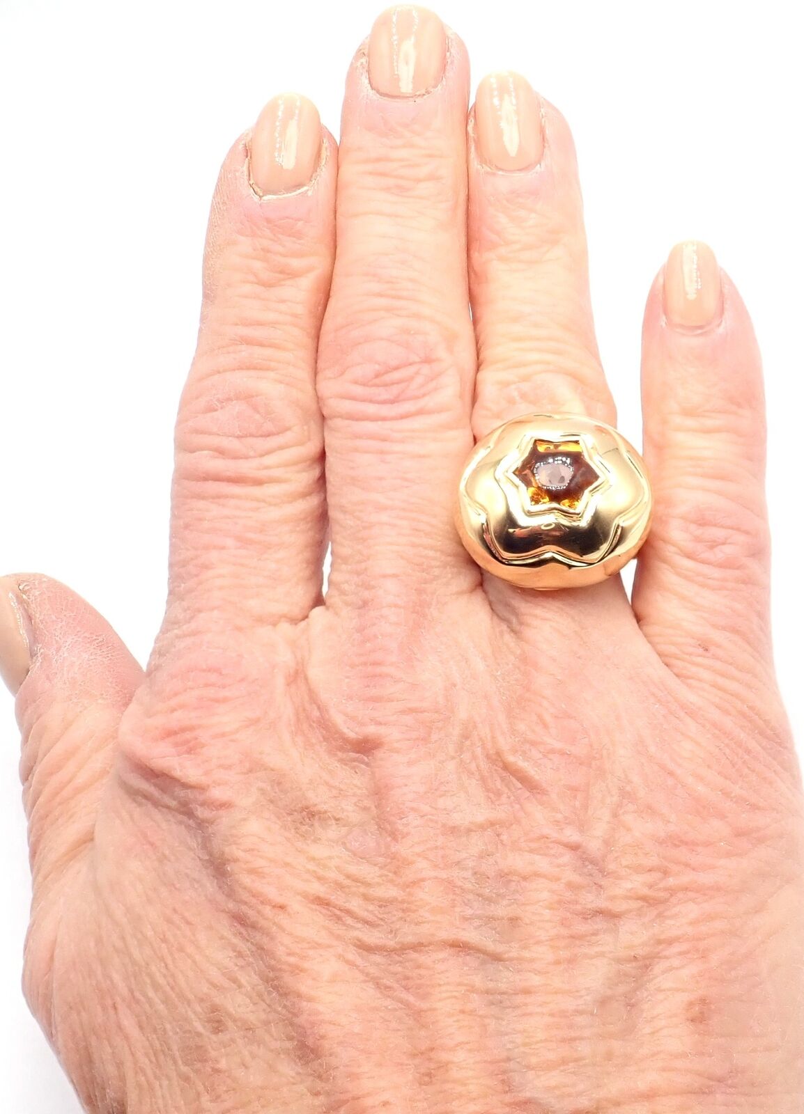 Authentic Bulgari Bvlgari 18k Yellow Gold Star of David Citrine Bombe Ring - Luxury Jewelry for Special Occasions & Gifts
