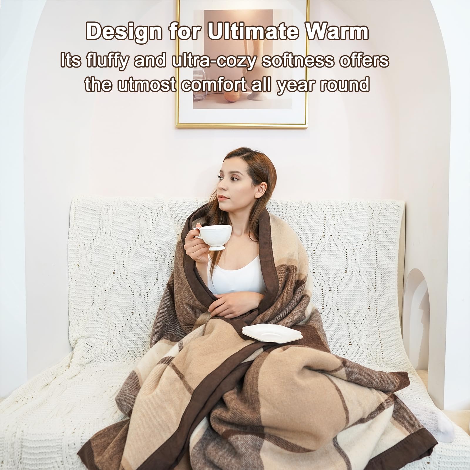 Premium 100% Australian Wool Blanket - Queen Size, Hypoallergenic & Machine Washable - Soft Non-Itchy Pure Wool Throw for Bed, Sofa & Winter Coziness (Coffee Brown)