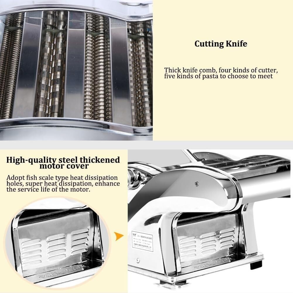 Fully Automatic Electric Pasta Maker Machine - Commercial Stainless Steel Dough Cutter for Dumplings, Noodles & Pastry | Adjustable Thickness 0.3-4mm with 3 Blades | Perfect for Restaurants, Home Kitchens & Italian Cuisine Lovers