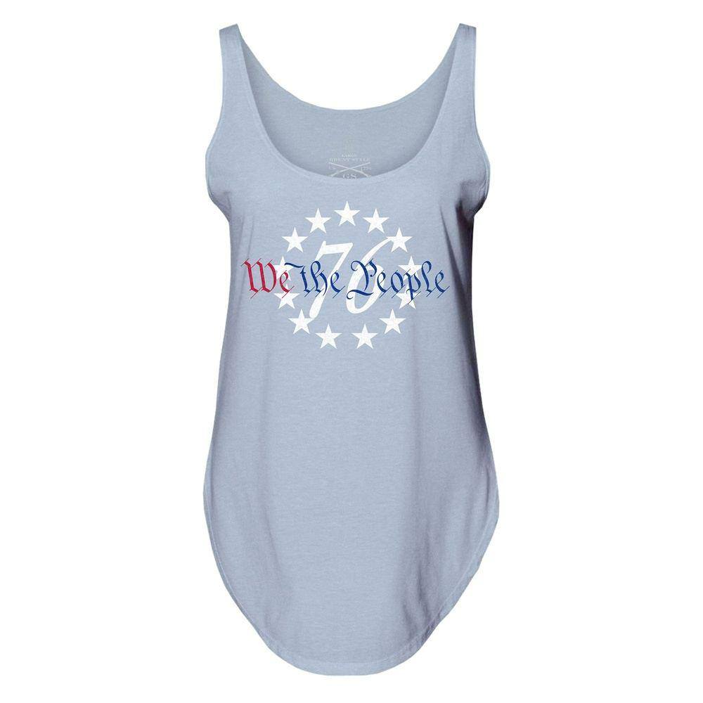 Women's 76 We The People Flowy Tank Top - Stonewash Denim Casual Tee for Summer Outfits, Beach Wear & Layering