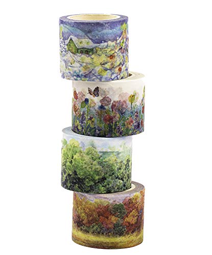 Navy Peony Seasonal Washi Tape Set (4 Rolls) - Floral Decorative Tapes for Spring Summer Fall Winter Scrapbooking, Bullet Journal, Planner & DIY Crafts - Wide Washi Tape for Kids, Adults & Home Office Decor