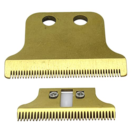 GRABOTE Professional Adjustable T-Wide Replacement Blades Set #2215 - 1 Carbon Steel Fixed Blade & 1 Ceramic Moving Cutter - Compatible with Detailer 8081 Hair Trimmers (Double Gold Blade) - Perfect for Barbershop, Salon & Home Hair Cutting
