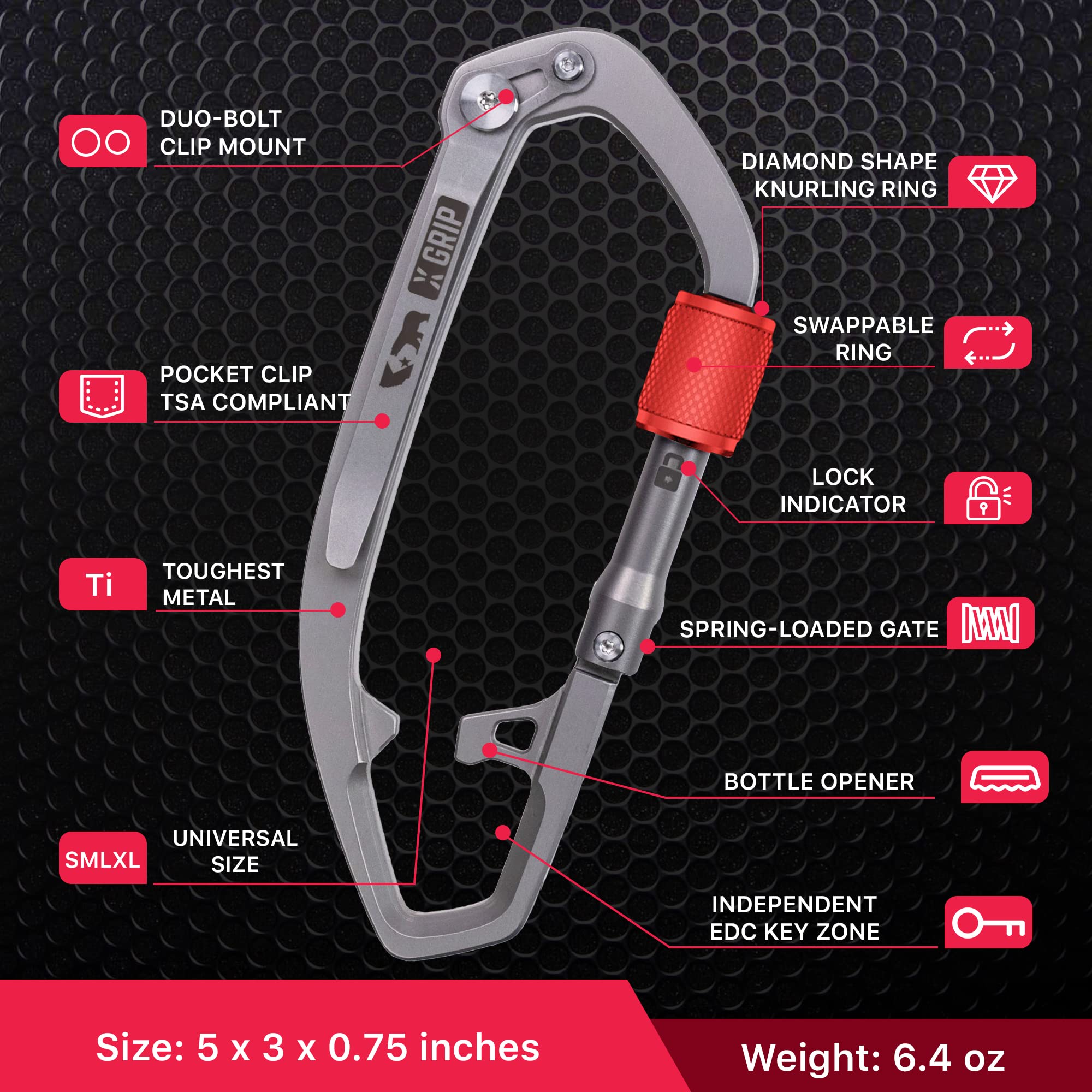 GPCA Heavy Duty Carabiner Keychain Clip - Key Organizer & Key Ring Holder with Bottle Opener - Multi Tool EDC Gear for Keys, Tools, Outdoor Adventures & Everyday Carry (Camping, Hiking, Travel)