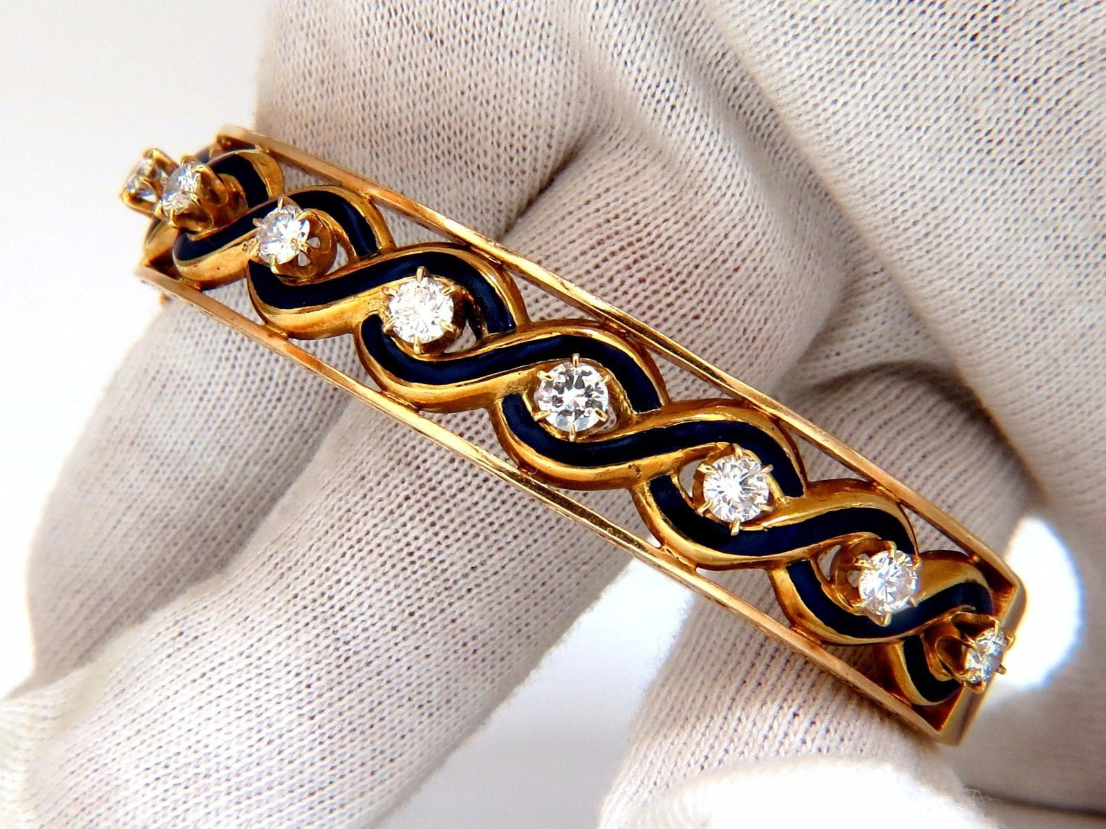 Victorian Style 14kt Gold Diamond Braided Bangle Bracelet - Handmade Interwoven Design for Women, Perfect for Weddings, Parties & Special Occasions