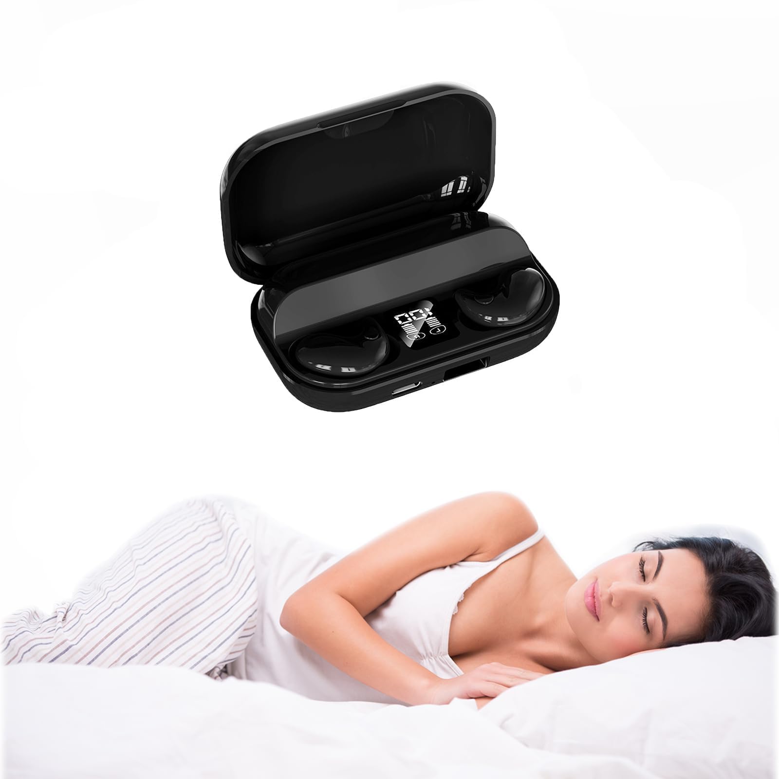 Xmenha Wireless Black Invisible Sleep Earbuds for Side Sleepers - Bluetooth Small Headphones for Sleeping, Tiny Mini Hidden Earbuds for Small Ears - Perfect for Nighttime Use, Travel & Noise Isolation
