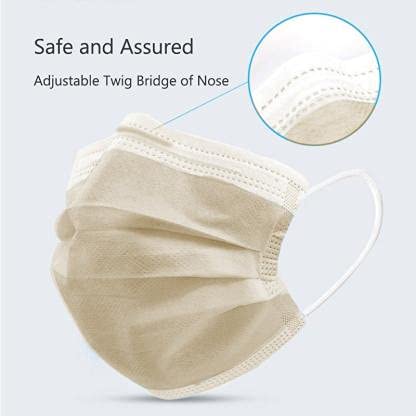 WELLSTAR 3-Ply Disposable Face Masks - 100 Pack, Non-Woven Fabric with 4-Layer Protection, Comfortable Nose Clip (Beige) - Ideal for Daily Use, Travel, and Public Safety Protection