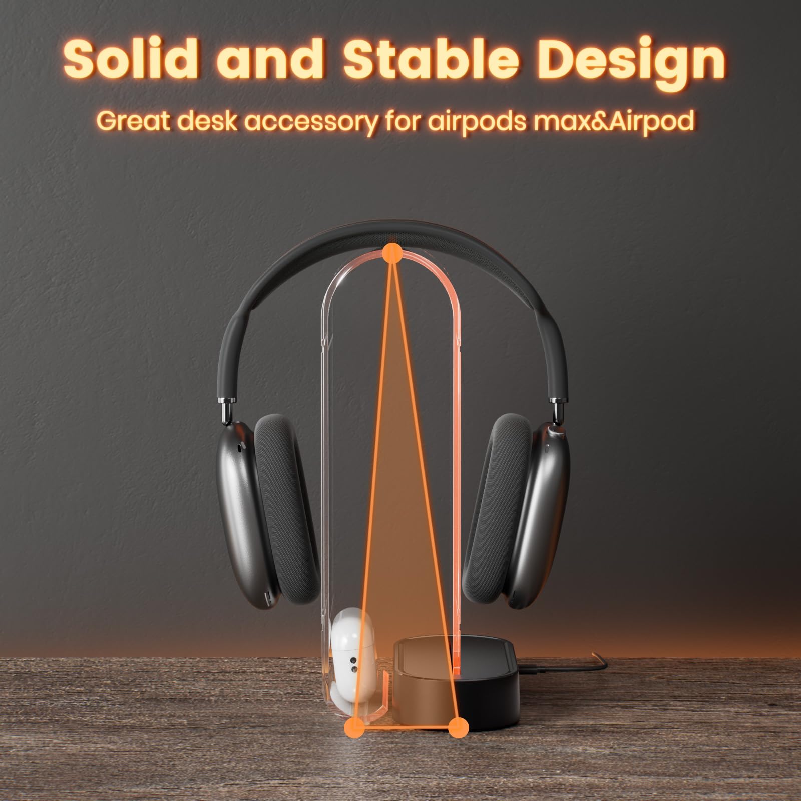 RGB Gaming Headphone Stand with USB Ports - Acrylic Headset Holder with 10 Light Effects, 1 USB-C & 2 USB-A Ports - PC Gaming Accessories for Gamers - Clear Desk Organizer for Gaming Setup, Streaming Station & Home Office