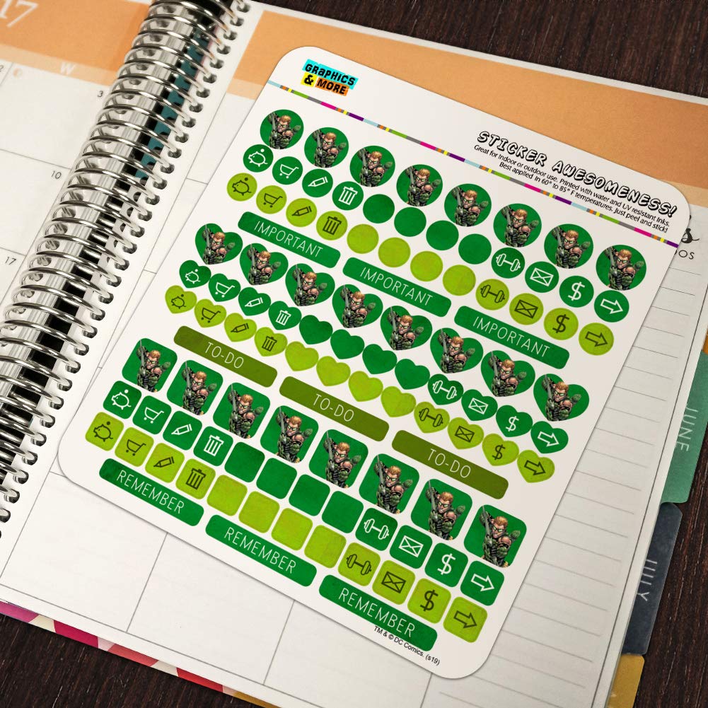 Justice League Green Arrow Sticker Set - Superhero Planner Calendar & Scrapbooking Decorative Stickers for Bullet Journals, DIY Crafts, Gift Wrapping