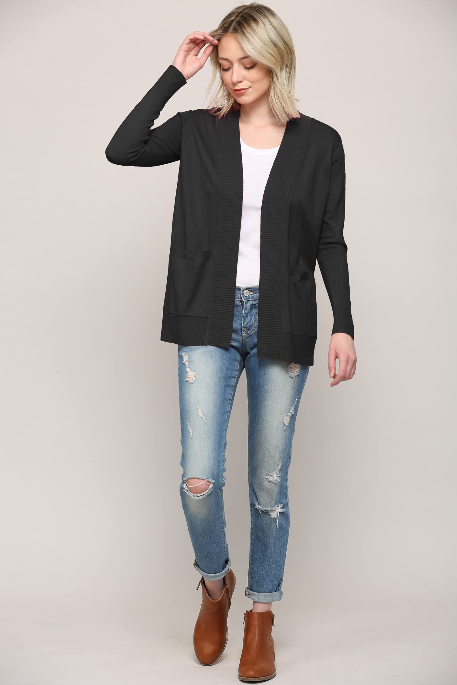 Johnny Women's Open Front Long Sleeve Knit Cardigan Sweater with Pockets - Cozy Casual Loungewear for Fall & Winter | Perfect for Office, Home & Coffee Dates