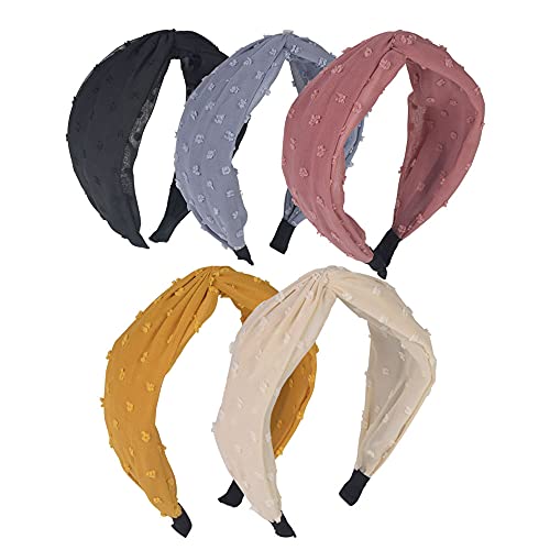 LifeDawn 5-Pack Knotted Headbands for Women - Wide Elastic Boho Headbands, Turban Style Hair Hoops for Washing Face, Yoga, Workouts & Everyday Wear