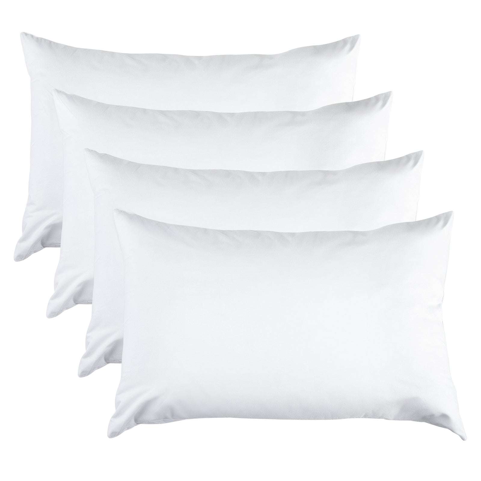 100% Cotton Pillow Cover with 800g Poly Fill - Hypoallergenic, Antibacterial & Cooling Technology - Set of 4 - Perfect for Bedroom, Guest Room & Travel Use