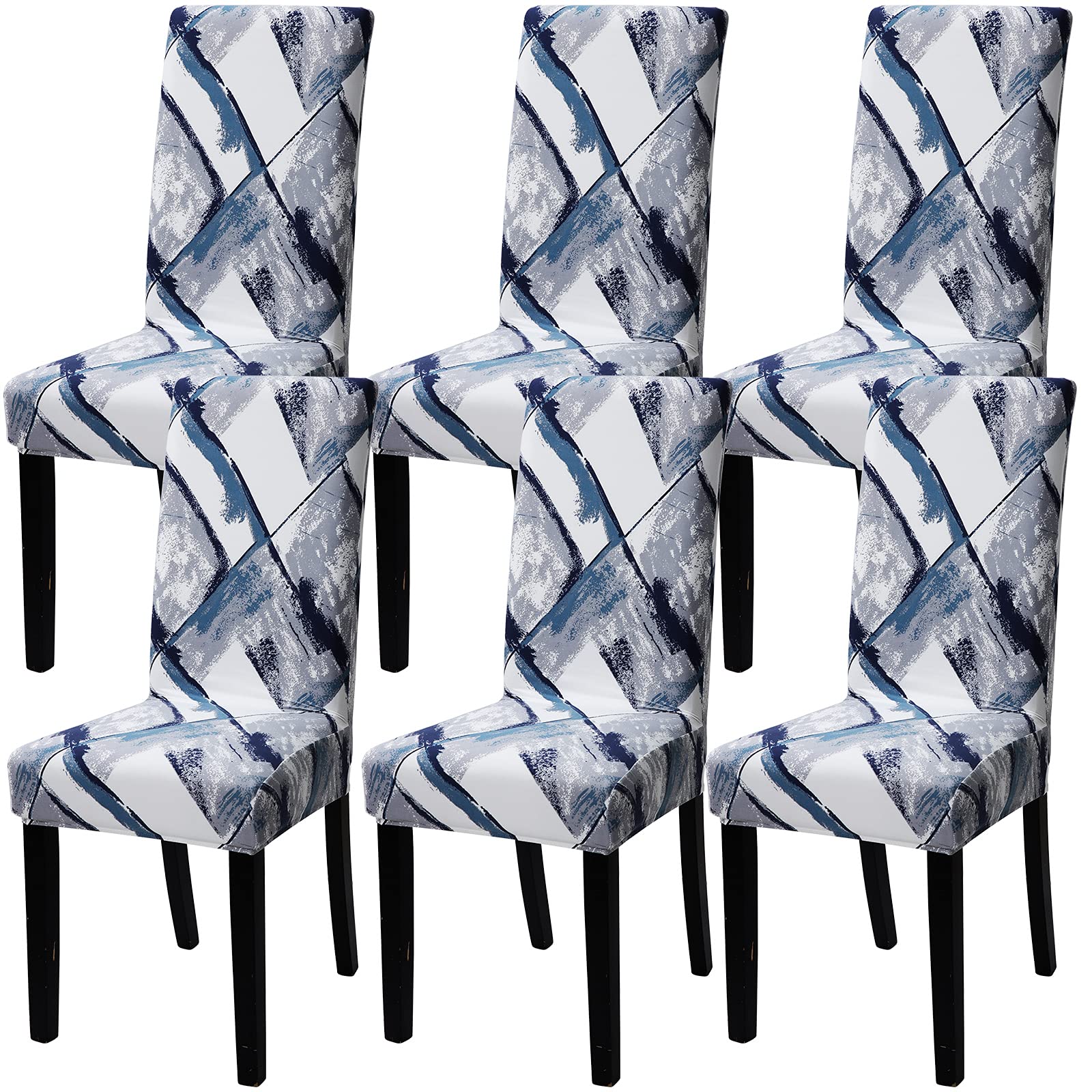 Stretch Spandex Dining Chair Covers - Washable & Removable Parson Chair Slipcovers for Kitchen, Dining Room & Office - Set of 6 (White/Gray) - Protect & Refresh Your Chairs for Everyday Use & Special Occasions