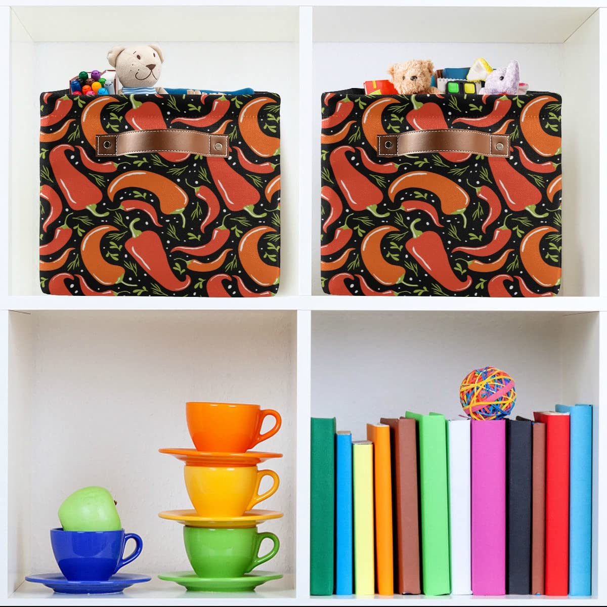 Red Hot Chili Pattern Collapsible Storage Basket - Waterproof Rectangle Bin for Nursery Toys, Books & Closet Organization | Perfect for Kids' Room, Shelves & Bedroom Decor