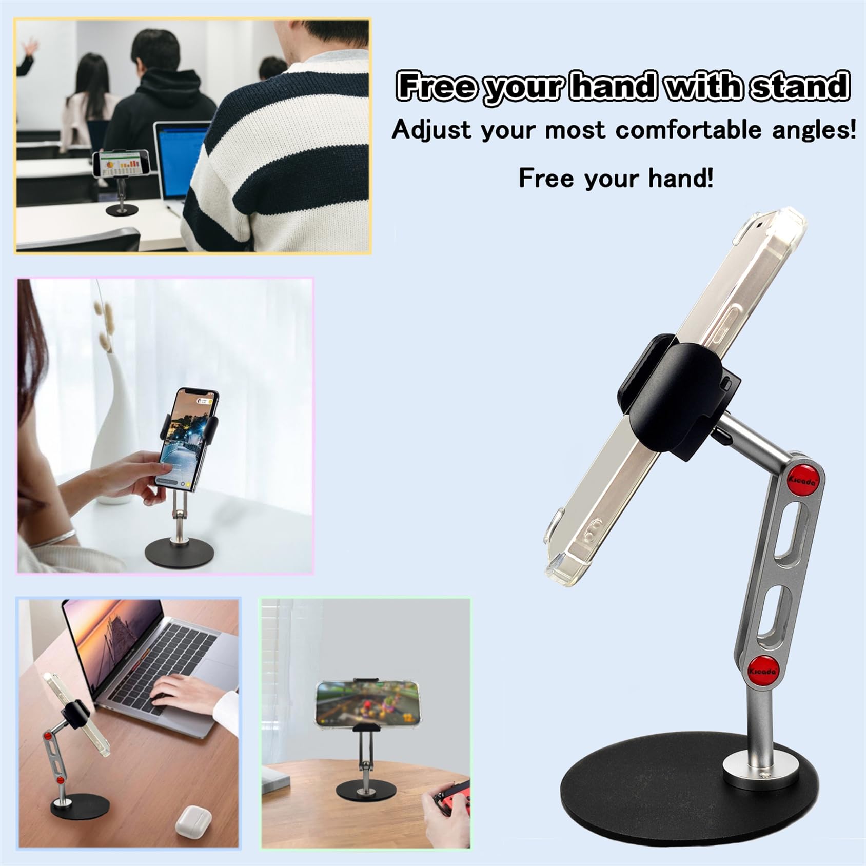 Adjustable Desktop Phone Stand with 360° Rotation - Universal Phone Holder for iPhone, Samsung Galaxy, Google Pixel (4.5-7.0 Inch) - Perfect for Home Office, Video Calls & Hands-Free Viewing