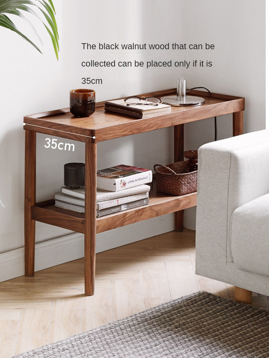 Solid Black Walnut Wood Side Table with Double Layer Storage Shelf - Nightstand, Living Room Accent Table, Bedroom End Table for Home Decor