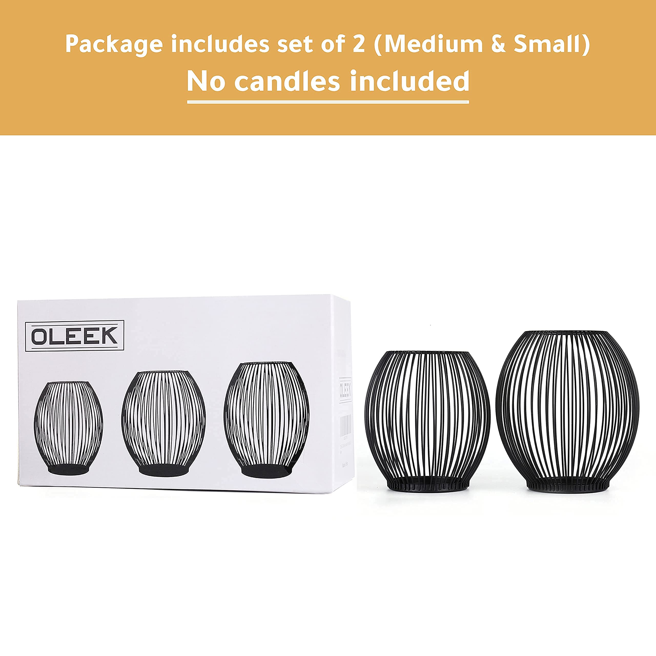OLEEK Black Outdoor Candle Holder Set - Hurricane & Cage Style Pillar Candle Holders for Table Centerpiece Decor - Perfect for Weddings, Patio, and Home Decoration