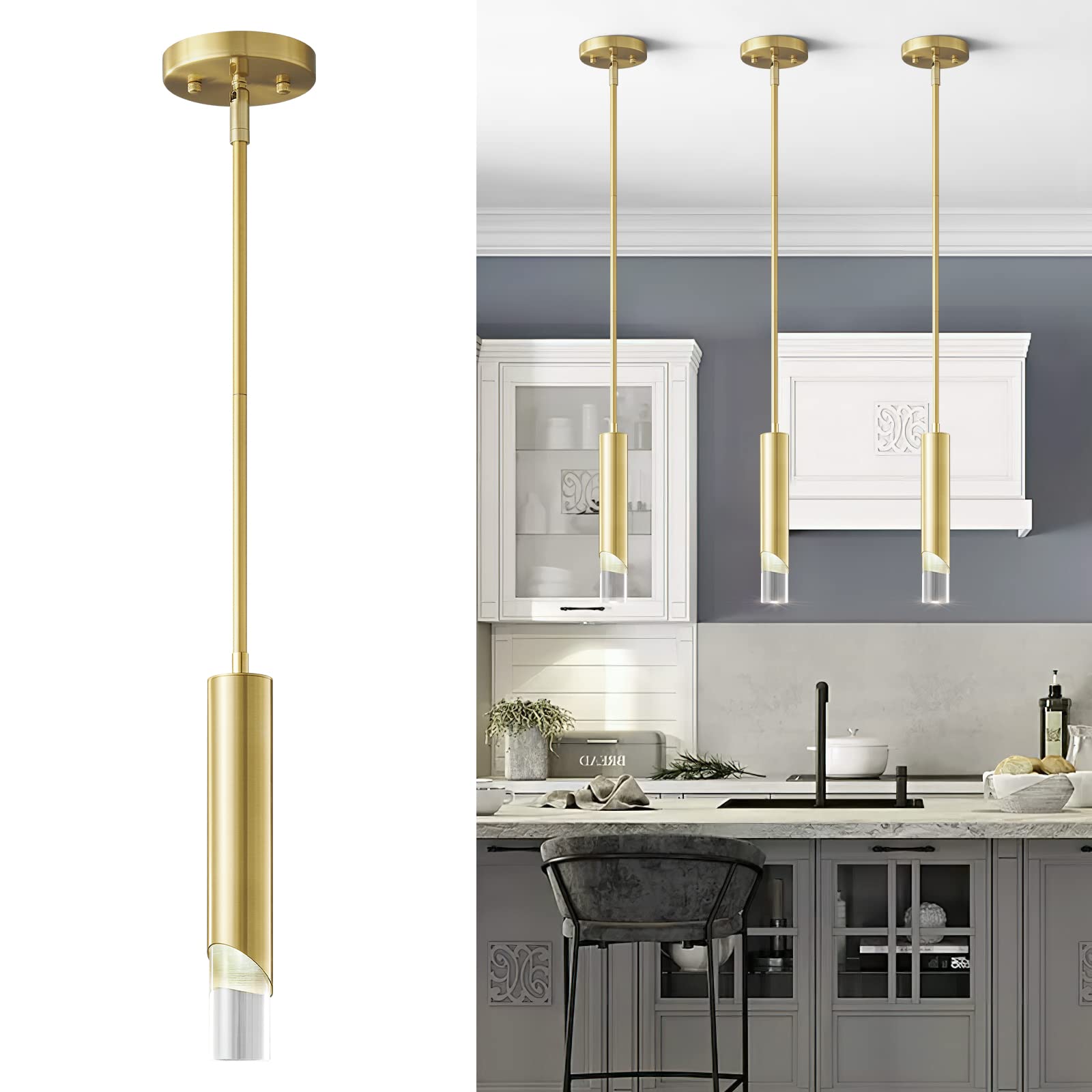 Modern Gold Mini Pendant Light - Kitchen Island & Bedroom Ceiling Lighting for Dining & Bar Decor