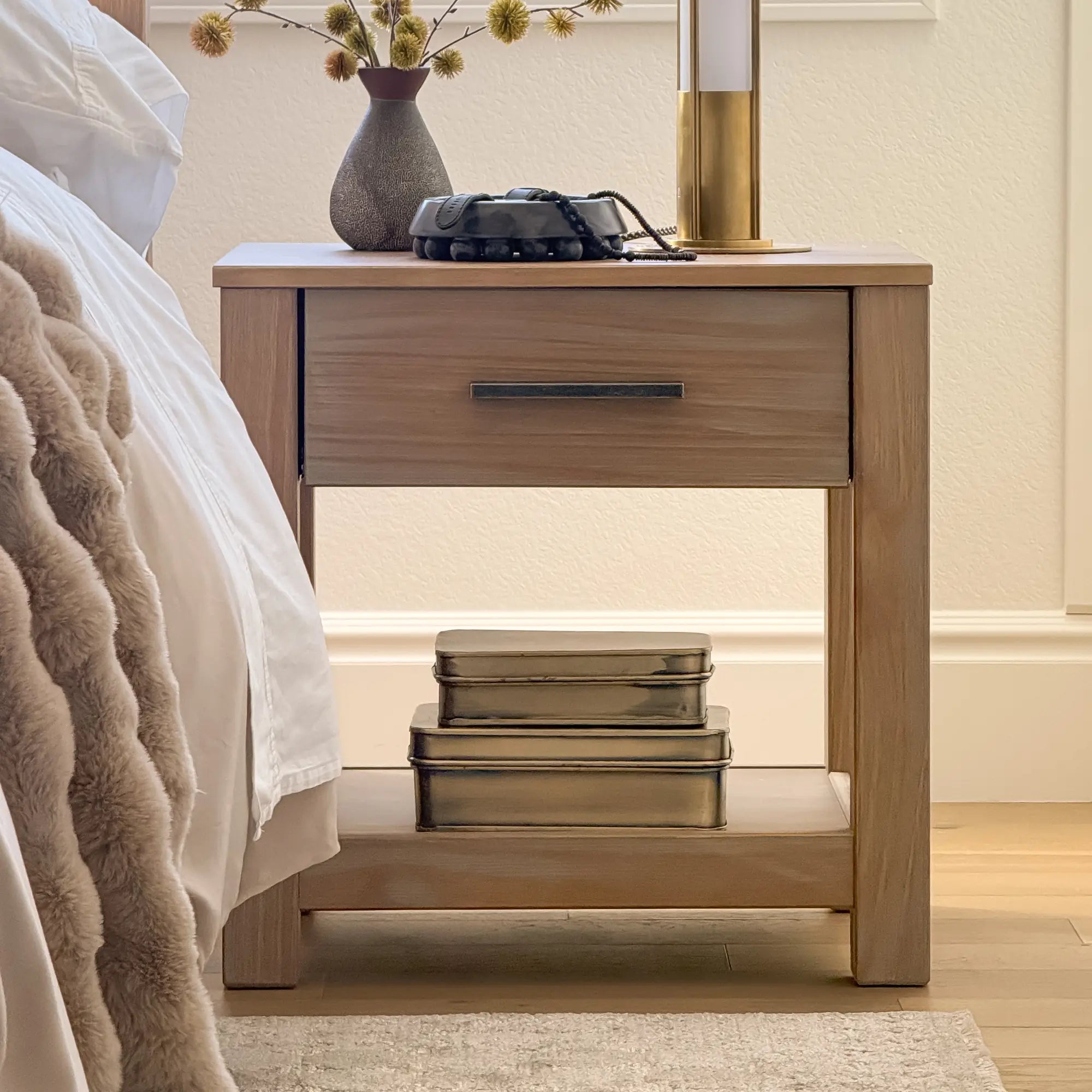 Modern One Drawer Nightstand - Slim Bedside Table with Storage for Small Spaces - Perfect for Bedrooms, Apartments & Dorms