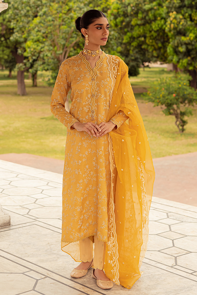 Elegant MAJESTIC GOLD 2-Piece Set (Embroidered Shirt & Dupatta) for Women - Perfect for Weddings, Parties & Special Occasions