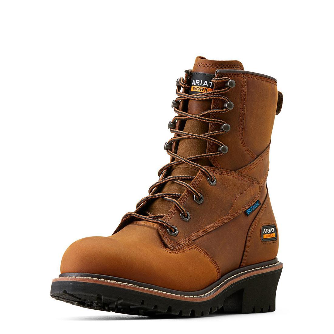 Logger Shock Shield Soft Toe Waterproof Work Boots for Men - Copper Brown - Ideal for Construction, Hiking & Outdoor Activities