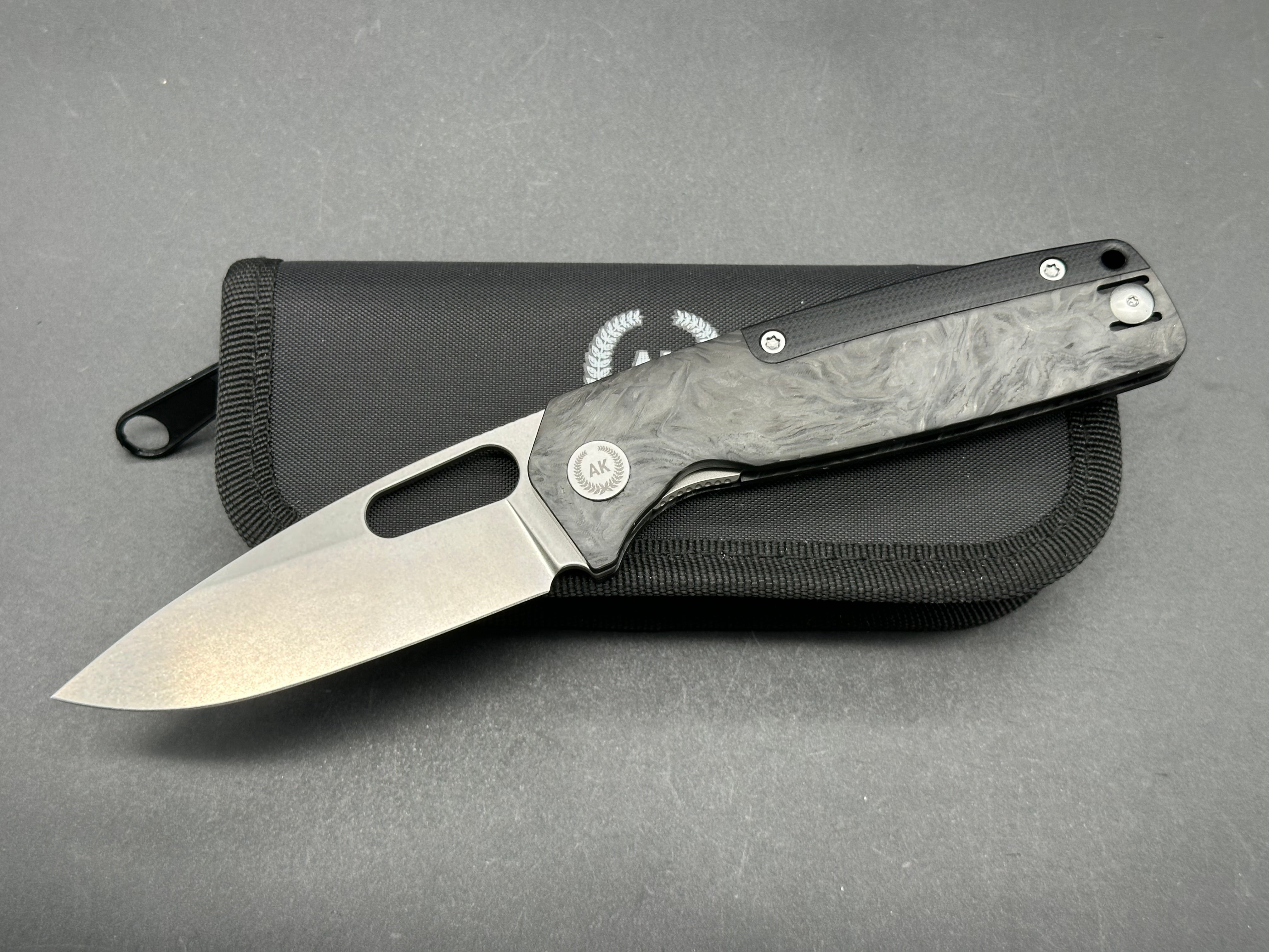 Premium Asher Spiro BS 3.2 Folding Knife - S90V Stonewash Blade with Carbon Fiber & Black G10 Handle - EDC, Outdoor Survival, Camping & Tactical Gear