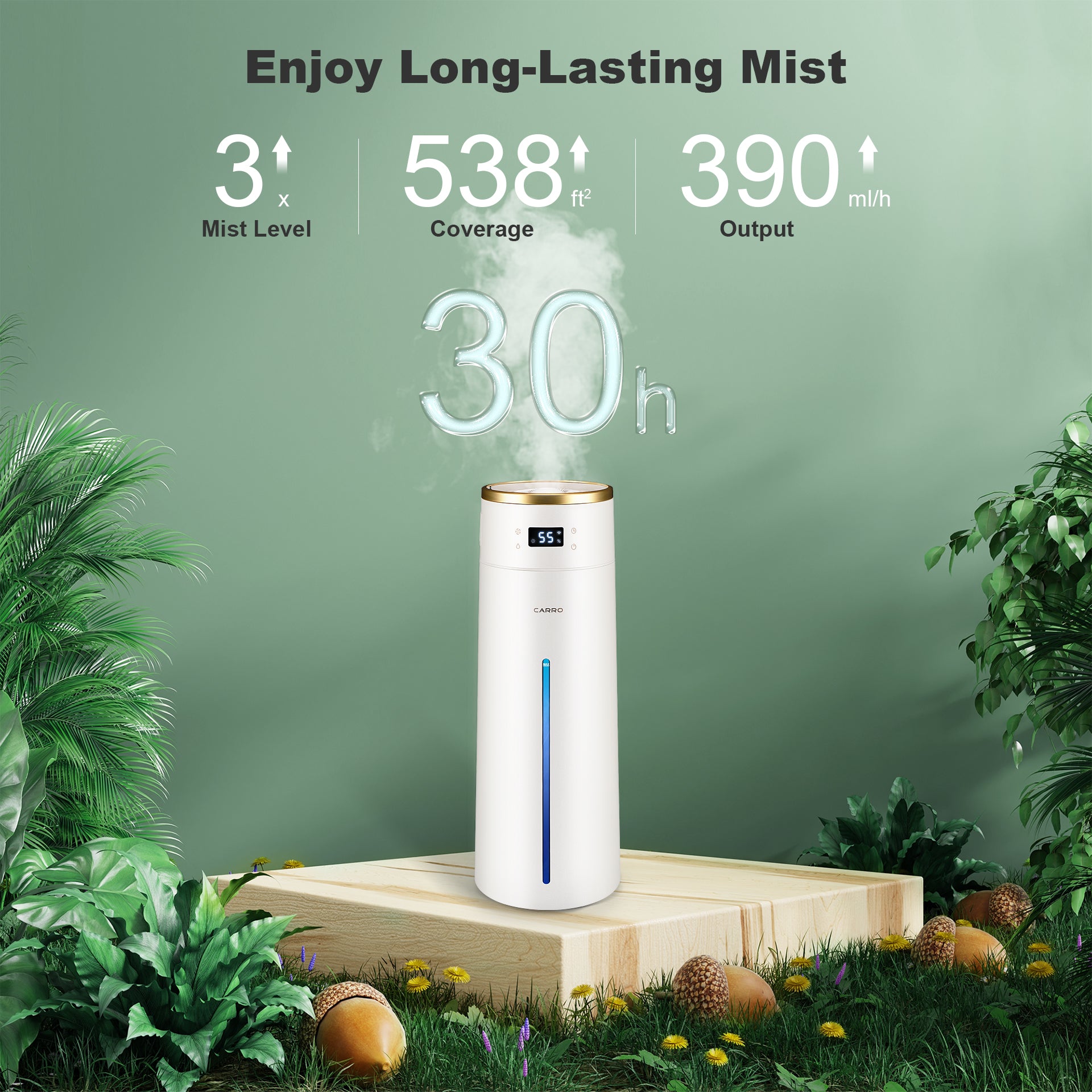 Smart Humidifier 2.1 Gal Top Fill Cool Mist - Large Room Ultrasonic Humidifier for Bedroom, Nursery & Office - Quiet Air Moisturizer for Baby, Plants & Dry Skin Relief