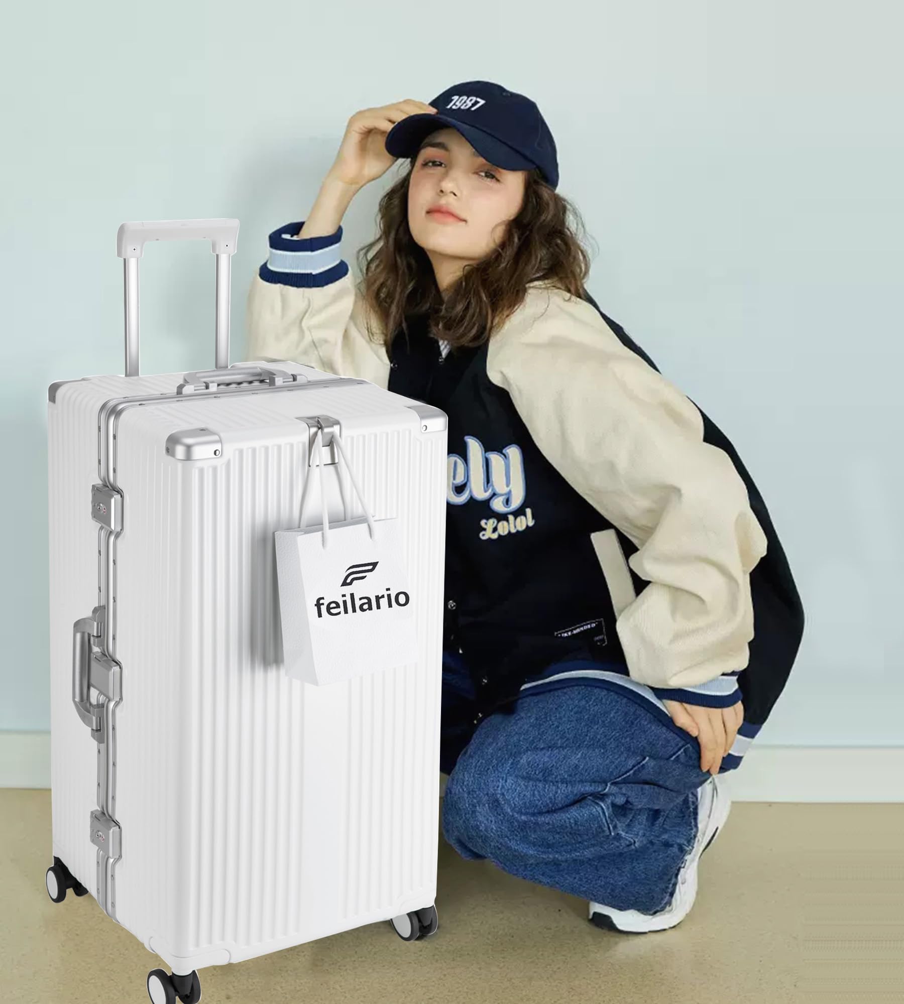 Feilario 30-inch Aluminum Frame Hardside Spinner Luggage - Zipperless Large Checked Suitcase with Cup Holder & Phone Holder | Perfect for Business Travel, Vacation & Airplane Carry-On