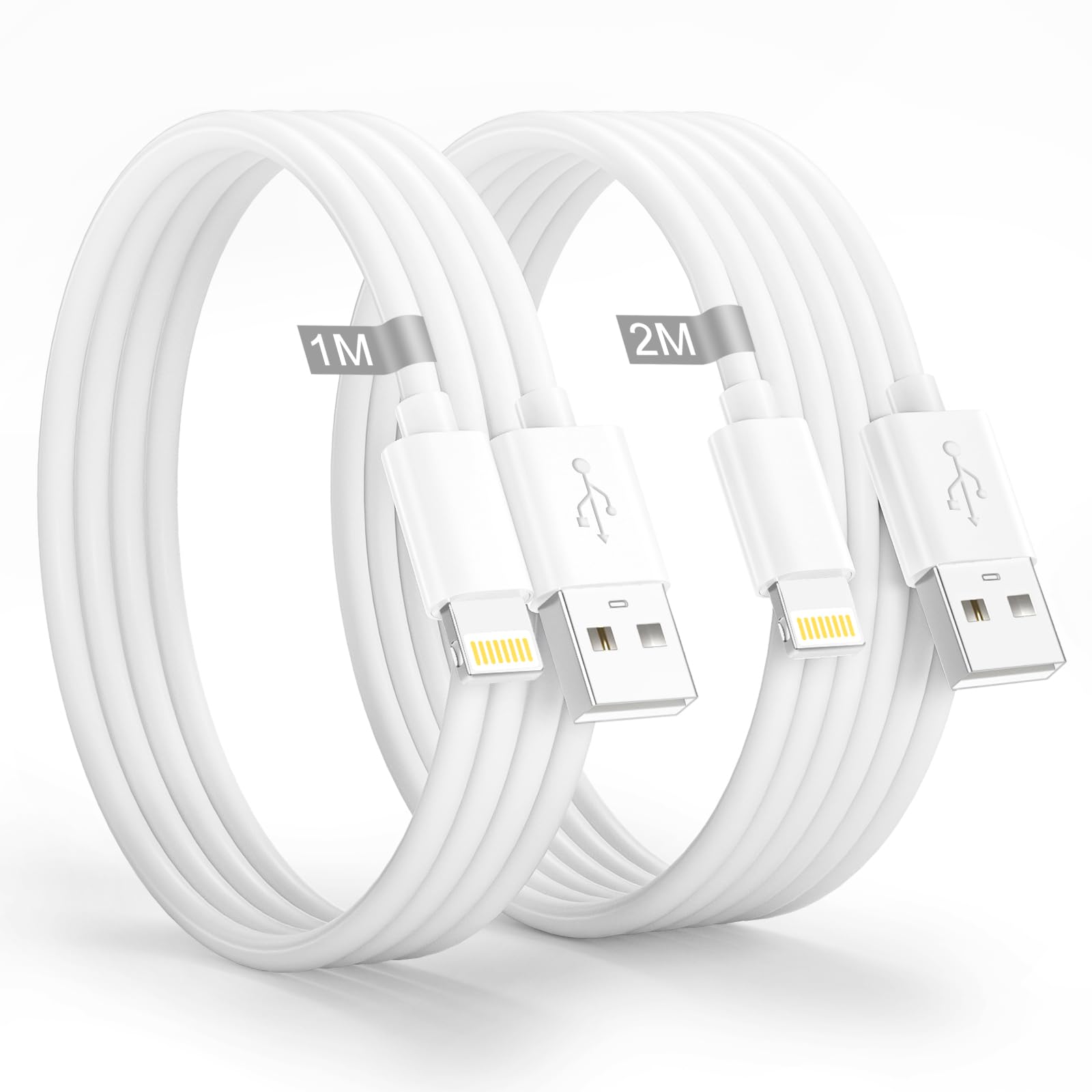 Apple MFi Certified iPhone Charger Cable 2-Pack (1M + 2M) - Fast Charging Lightning Cable USB to Lightning Cord for iPhone 14/13/12/11 Pro Max/Mini/XS/XR/8/7/6/SE & iPad - Perfect for Home, Office, Car and Travel Charging