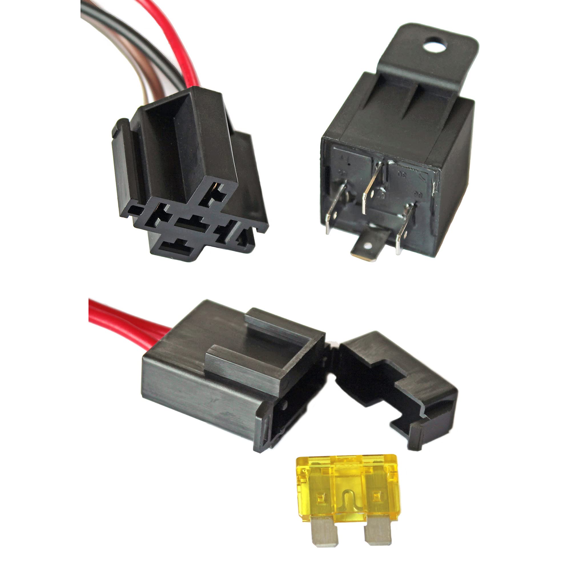 Electric Fan Relay Kit with Thermostat - 40 AMP Waterproof Cooling Fan Wiring Kit (185°F On/175°F Off) - Radiator Fan Temperature Sensor Switch for Car, Truck & SUV Cooling Systems - Perfect for Engine Overheating Protection & Performance Upgrades