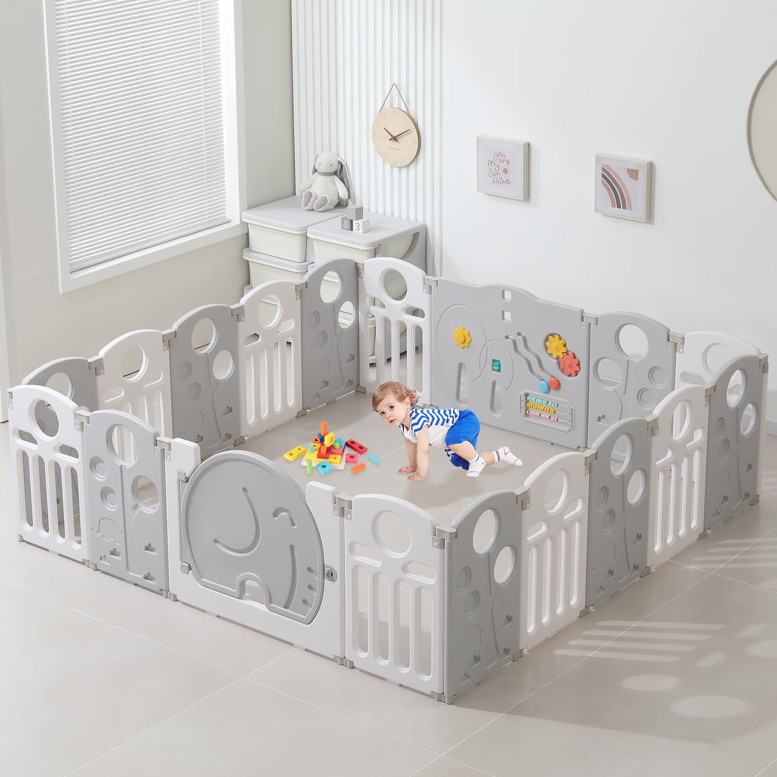 **Baby Playpen - 18 Panel Safety Play Yard for Toddlers & Kids | Indoor & Outdoor Activity Center with Sturdy Fence | Portable, Educational & Safe White Playpen - Perfect for Home, Daycare & Backyard Playtime**