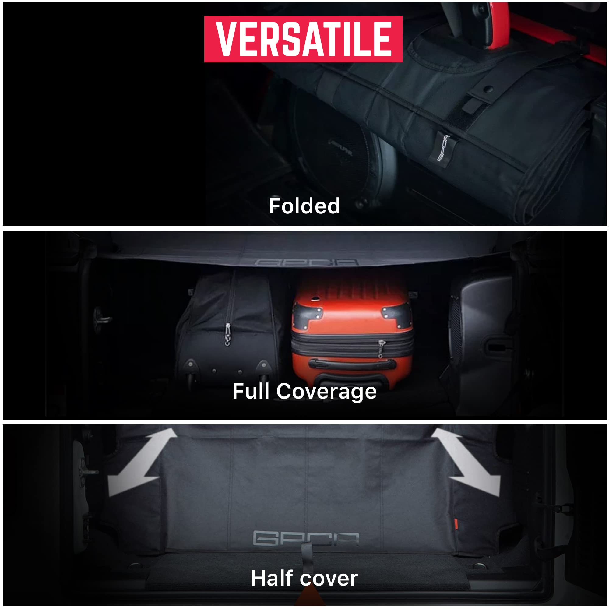 GPCA Cargo Cover Pro - Heavy Duty Under Hardtop/Topless Trunk Cover for Jeep Wrangler JL 2018-2024 (4DR Sport, Sahara, Rubicon & Freedom Unlimited) | Easy Installation, Patented Design | Perfect for Off-Roading, Camping & Daily Storage